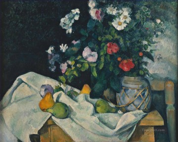  flowers Oil Painting - Still Life with Flowers and Fruit Paul Cezanne